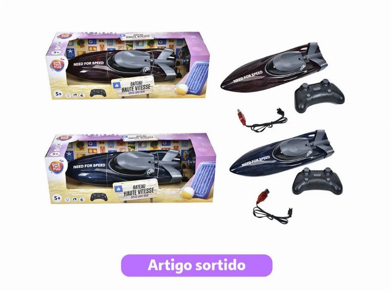 Barco De Corrida One Two Fun R/C Com Luz 30Cm Cores Sortidas