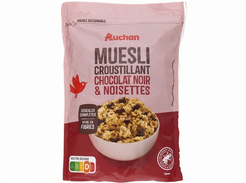 Cereais Auchan Muesli Chocolate Preto E Avelãs 450 g