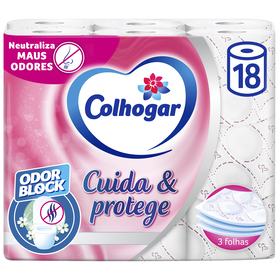 Papel Higiénico 3 Folhas Cuida & Protege Branco Colhogar 18 Rolos