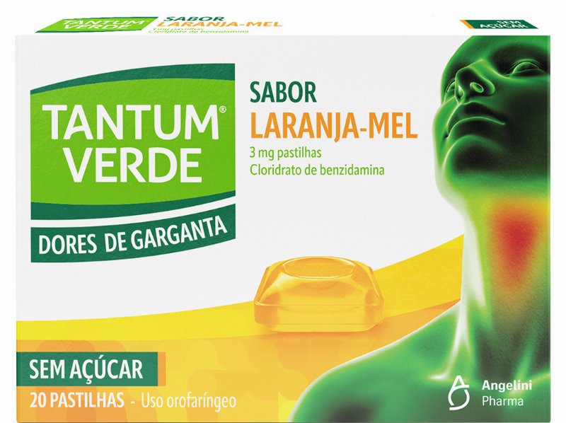 Pastilhas Tantum Verde 3Mg Mel Laranja Sem Açúcar 20Un