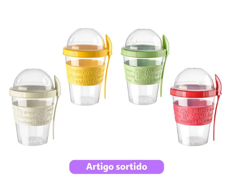 Copo Para Iogurte Ttz Com Colher E Tampa 60 cl Cores Sortidas