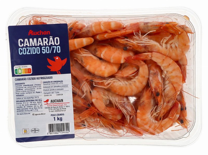 Camarão Cozido Vannamei Auchan 50/70 1 kg