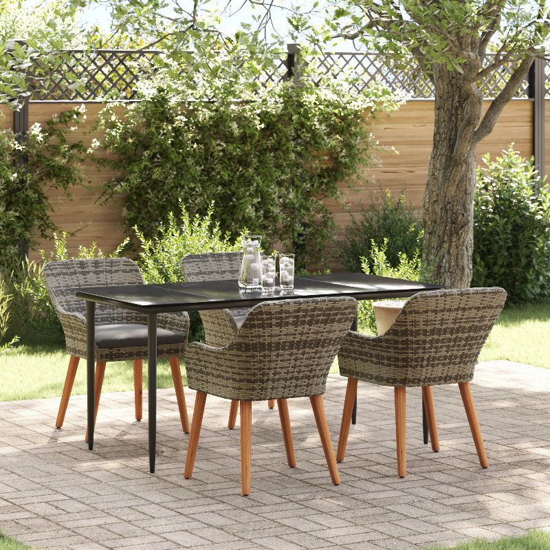 Hkh Conjunto De Jantar De 5 Peças Cinza Em Rattan Sintético - Cinzento