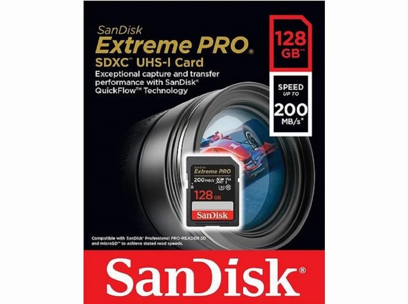 Cartão Memória Sandisk Extreme128Gb-200Mb/S V30 Uhs-I
