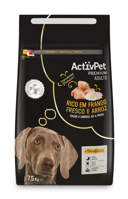 Comida Seca Para Cão Adulto Premium Com Frango E Arroz Activpet 7.5Kg