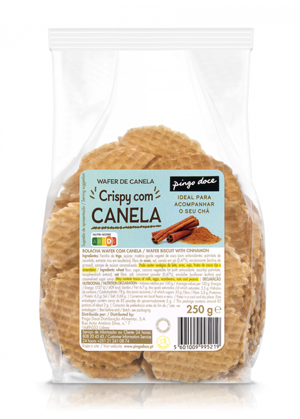 Bolachas Wafers De Canela Pingo Doce 0.25Kg