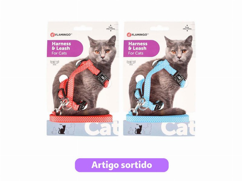 Conjunto Coleira+Arnês Flamingo Gato 20-35Cm Cores Sortidas