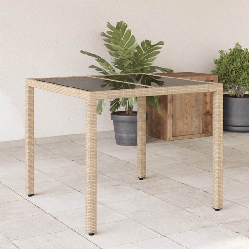 Hkh Mesa De Jardim Com Tampo De Vidro 90X90X75 Cm Vime Pe - Bege