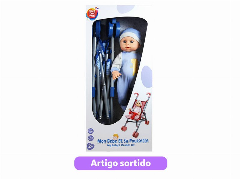 Boneco Bebé Com Cadeira Troley One Two Fun 35Cm Modelos Sortidos