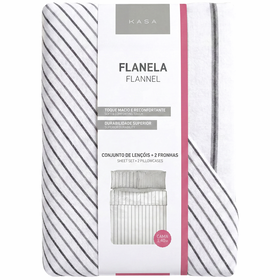 Conjunto De Lençóis Flanela 270X220Cm Riscas Cinza Kasa