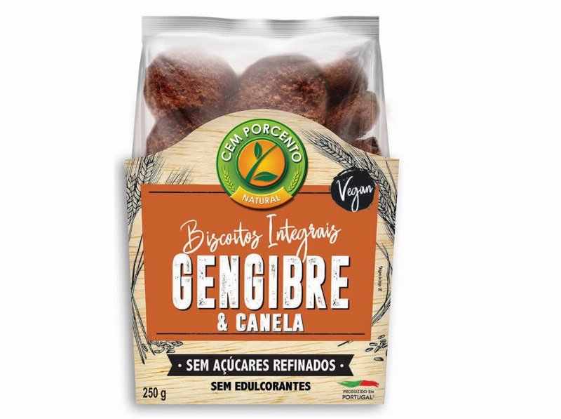 Biscoitos Cem Porcento Gengibre E Canela 250 g