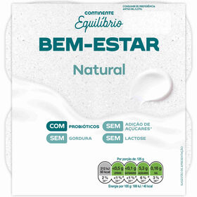 Iogurte Bem-Estar Natural Sem Lactose Continente Equilíbrio 500 gr (4 Un)