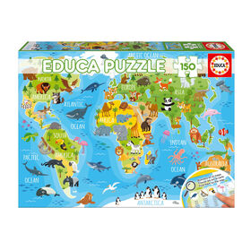 Educa - Puzzle Mapa Mundo Animais 150 Peças