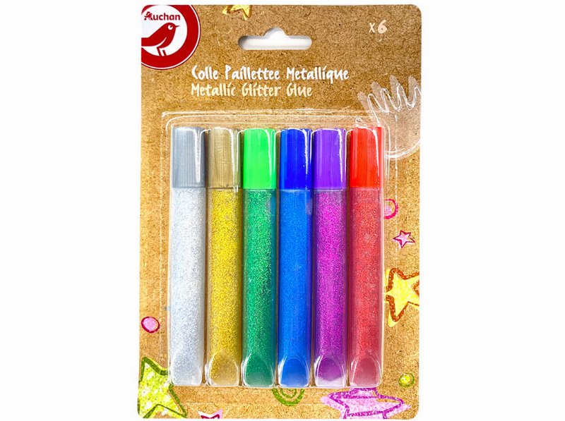 Cola Glitter Auchan 6 Unidades Cores Metalizadas 10 ml