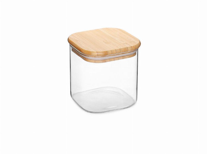 Frasco Vidro Quadrado Tampa Bambu 800 ml