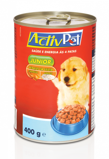 Comida Húmida Para Cão Júnior Com Frango Em Geleia Activpet 0.4Kg