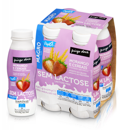 Iogurte Líquido Sem Lactose Morango E Cereais 0% Pack 4 Pingo Doce 4x0.17L