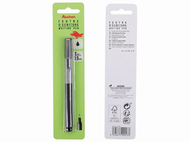 Caneta Ponta Fina Auchan Preta 0.5Mm