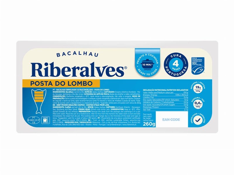 Bacalhau Posta Riberalves 4M Cura Unidose Msc 260 gr