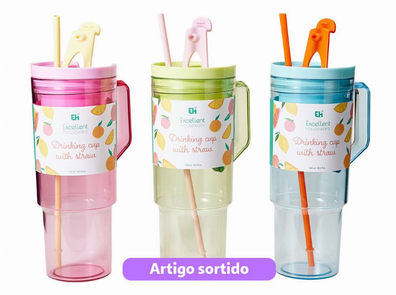 Copo Com Palhinha 1200 ml Cores Sortidas