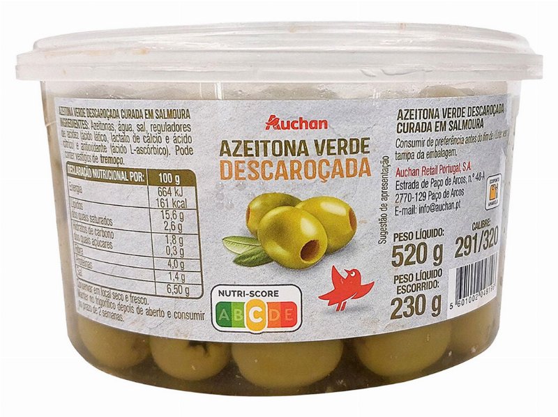 Azeitona Verde Auchan Sem Caroço Taça 520(230)G