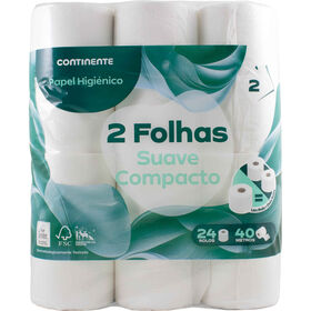 Papel Higiénico Suave Compacto 2 Folhas Continente 24 Rolos = 48 Rolos
