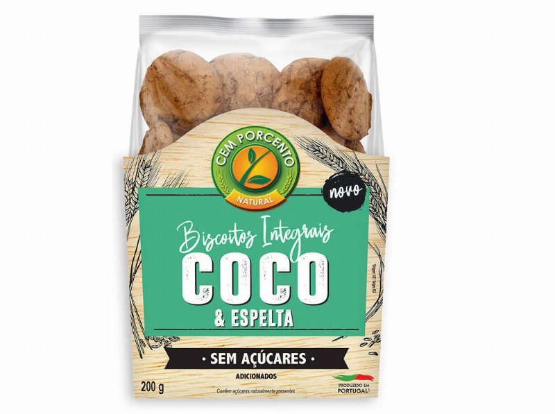 Biscoitos Integrais Cemporcento Coco/Espelta 200 g