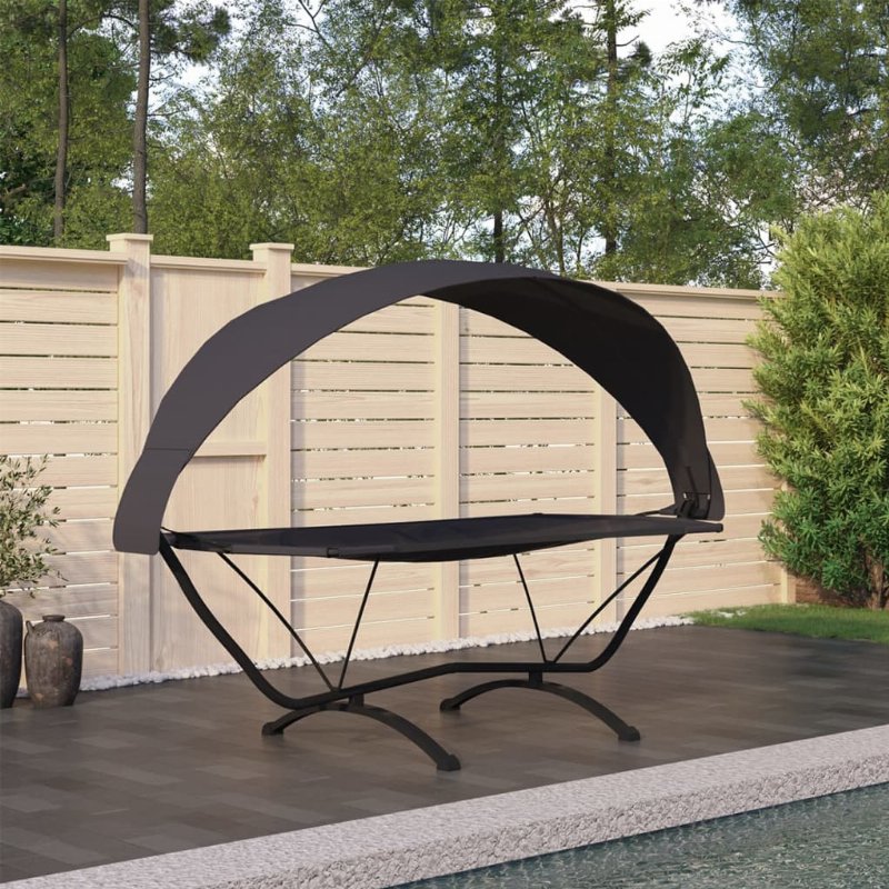 Hkh Espreguiçadeira Exterior C/ Toldo Aço E Tecido Oxford - Preto