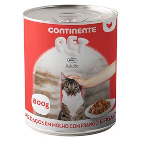 Comida Húmida Para Gato Adulto Pedaços Em Molho Frango E Fígado Continente Pet Basic 800 g