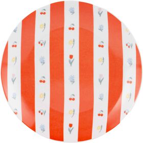 Prato 20,5Cm Riscas Laranja Com Flores Kasa