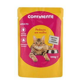 Comida Húmida Para Gato Adulto Pedaços Em Molho Pato, Frango E Cenouras Saquetas Continente 100 g