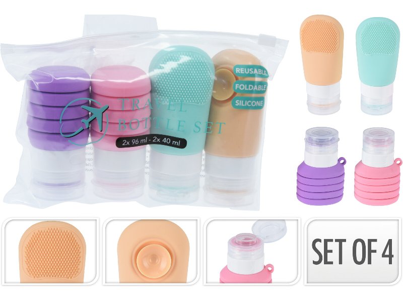 Conjunto De Viagem 5 Peças (4 Garrafas+1 Bolsa)