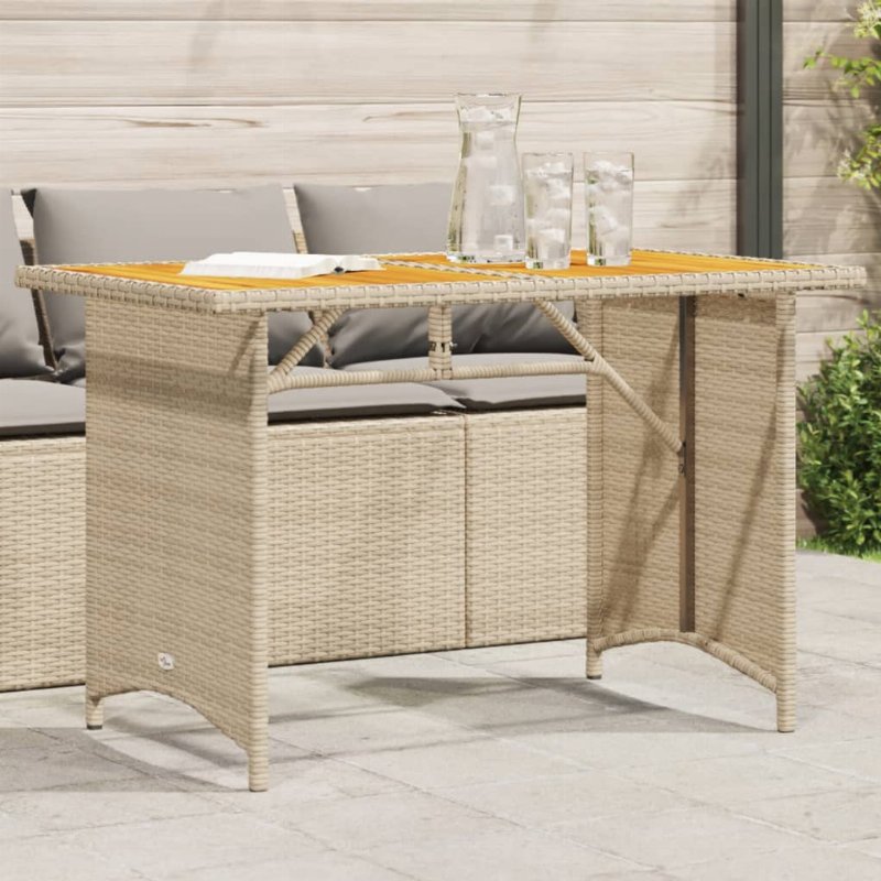 Hkh Mesa De Jardim Com Tampo De Madeira 110X68X70 Cm Vime Pe - Bege