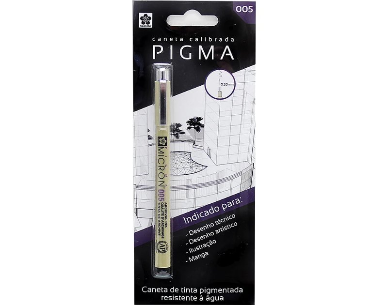 Caneta Tinta Pigmentada Pigma Micron 005 Preto 0.2Mm