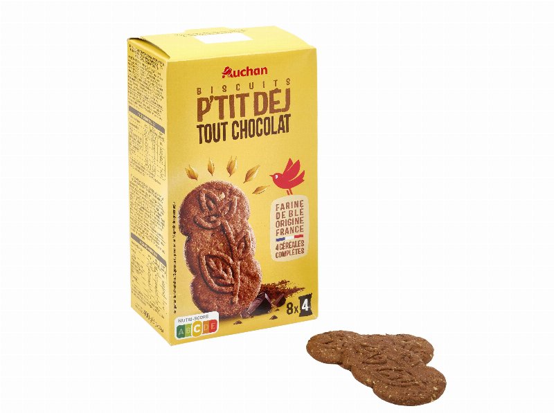 Bolacha De Pequeno Almoço Auchan De Chocolate E Pepitas De Chocolate 8 Saq 400 g