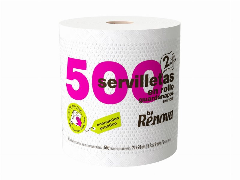 Guardanapos Folha Dupla Em Rolo Renova Pack 500 Unidades