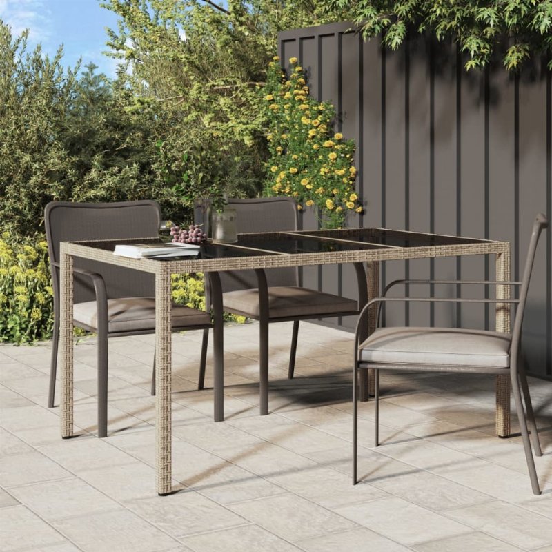 Hkh Mesa De Jardim Vidro Temperado E Vime Pe - Bege