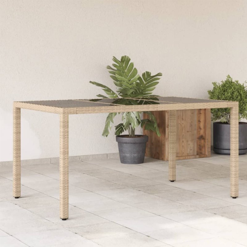Hkh Mesa De Jardim Com Tampo De Vidro 150X90X75 Cm Vime Pe - Bege