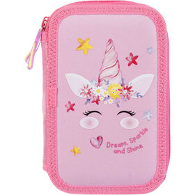 Estojo Box 2 Divisórias Rosa Unicorn