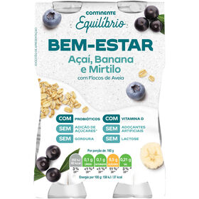 Iogurte Líquido Bem-Estar Açaí, Banana E Mirtilo Sem Lactose Continente Equilíbrio 640 gr (4 Un)
