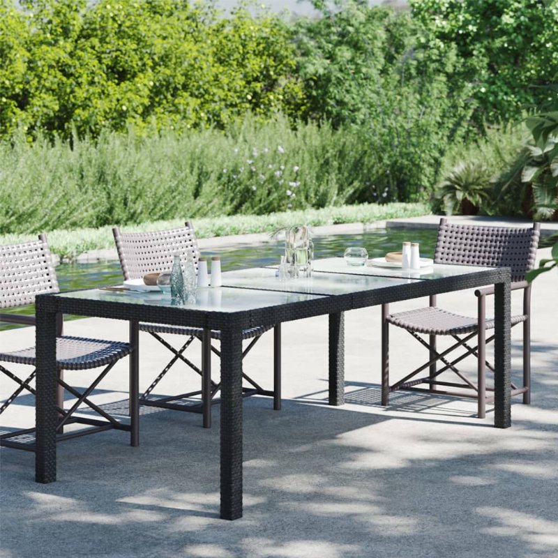Hkh Mesa De Jardim 190X90X75 Cm Vidro Temperado E Vime Pe - Preto