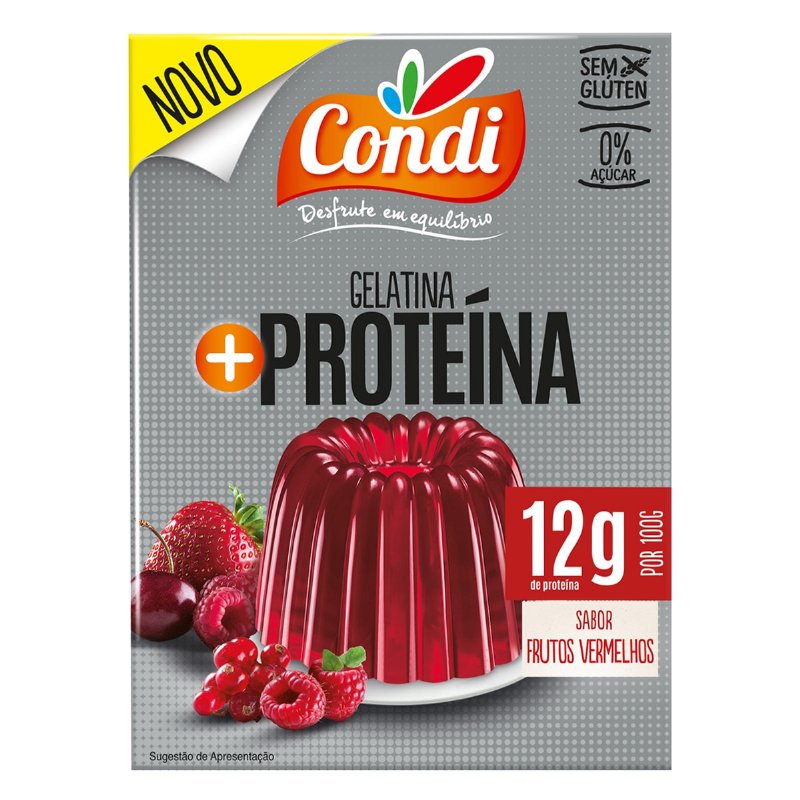 Gelatina + Proteína Sabor Frutos Vermelhos Zero Açúcar Sem Glúten 80 g