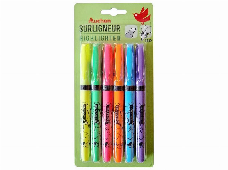 Conjunto De 6 Sublinhadores Auchan Fluorescente