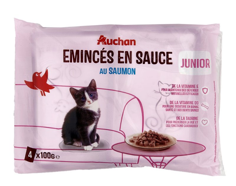Comida Húmida Para Gato Auchan Júnior Saquetas Pedaços Em Molho Com Salmão 4X100 g