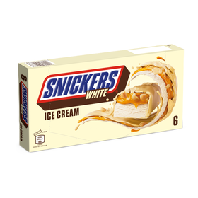 Gelado Caramelo E Manteiga De Amendoim Com Cobertura Chocolate Branco Snickers 264 ml (6 Un)