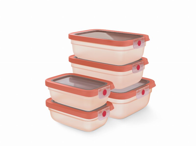 Conjunto De 5 Caixas Herméticas Rectangular Tefal Laranja 2X0.5 l+2X1.2 l+2.3 l