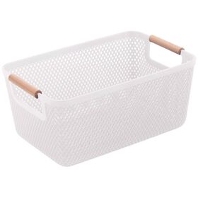 Cesto Com Pega Madeira Branco Kasa