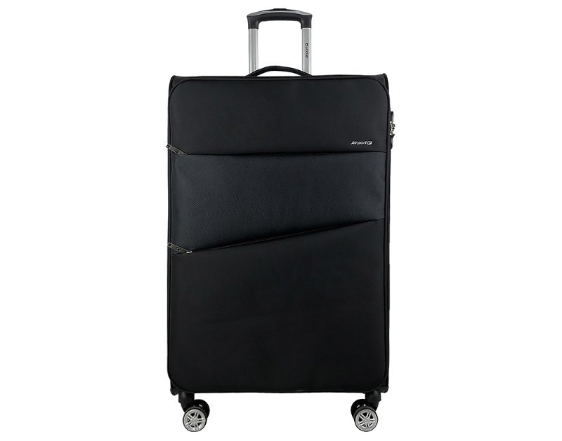 Mala De Viagem Grande Flexível Airport Preto 8 Rodas 75Cm