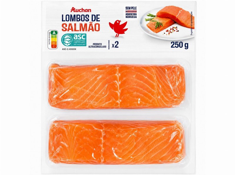 Lombos De Salmão Auchan Noruega Sem Pele Asc 2Un 250 g