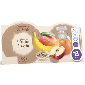 Puré De Fruta 4 Frutas E Aveia +8M Continente Do Bebé 4 X 100 gr